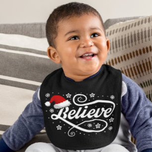 Christmas Believe Santa Claus - Santa Hat Black Baby Bib