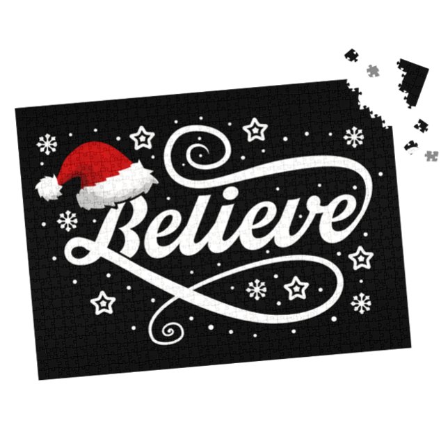 Christmas Believe Santa Claus - Santa Hat Black Jigsaw Puzzle (Creator Uploaded)