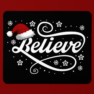 Christmas Believe Santa Claus - Santa Hat Black Mouse Pad
