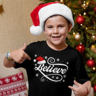 Christmas Believe Santa Claus - Santa Hat Black T-Shirt