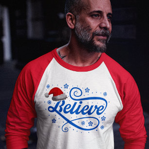 Christmas Believe Santa Claus - Santa Hat Red T-Shirt