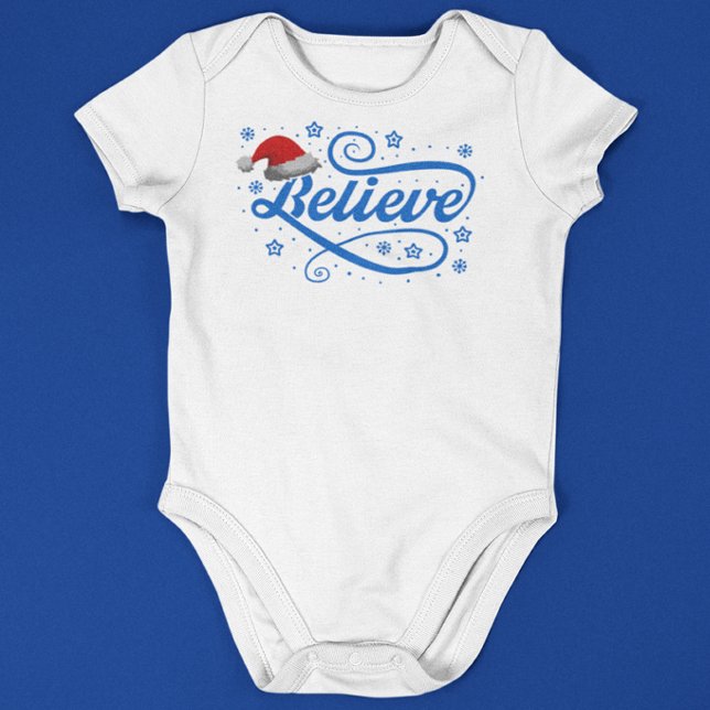 Christmas Believe Santa Claus - Santa Hat White Baby Bodysuit (Creator Uploaded)