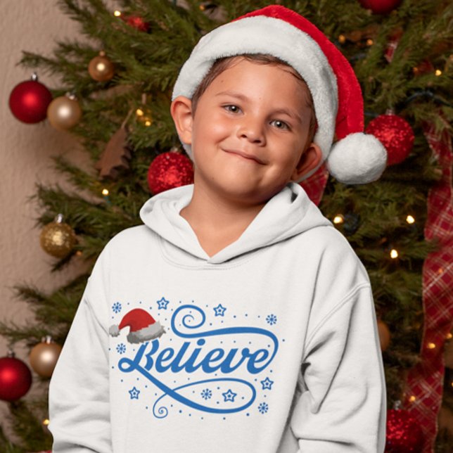 Christmas Believe Santa Claus - Santa Hat White Hoodie (Creator Uploaded)