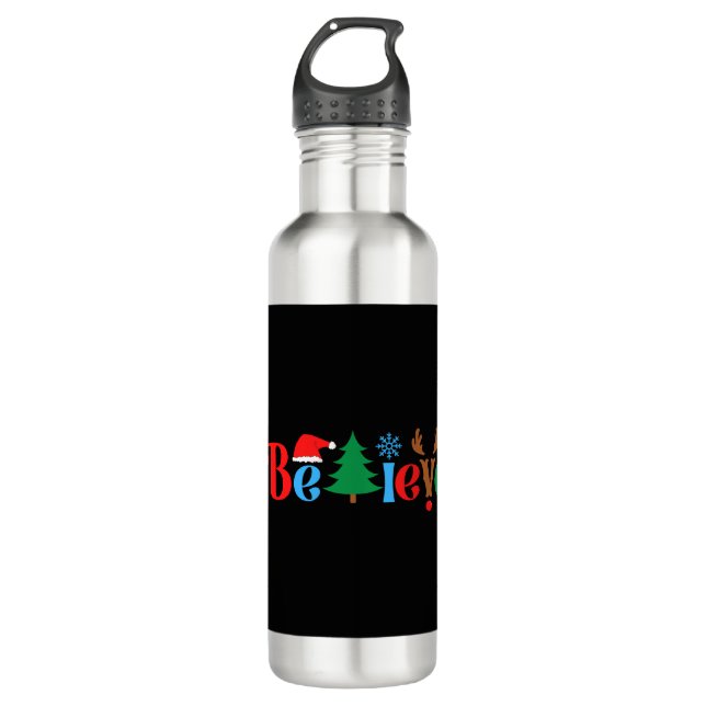 Christmas Believe Stainless Steel Water Bottle (Front)