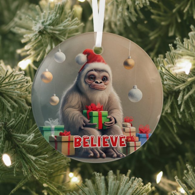 Christmas Believe the Sasquatch Bigfoot Glass Ornament (Insitu)