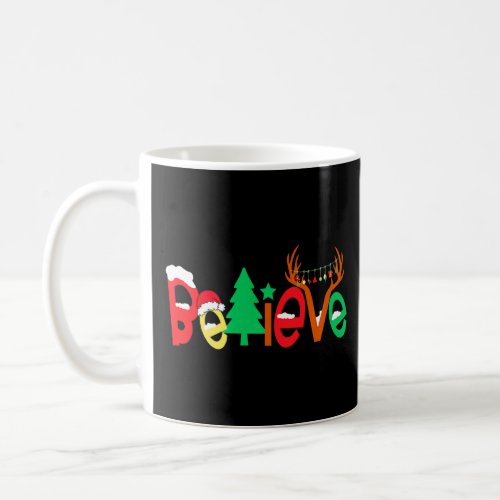 Christmas Believe Tree Xmas Decor Reindeer Holiday Coffee Mug