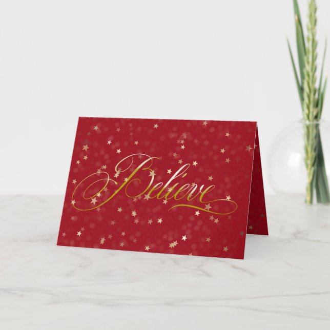 Christmas Believe With Gold Stars Card (Front)