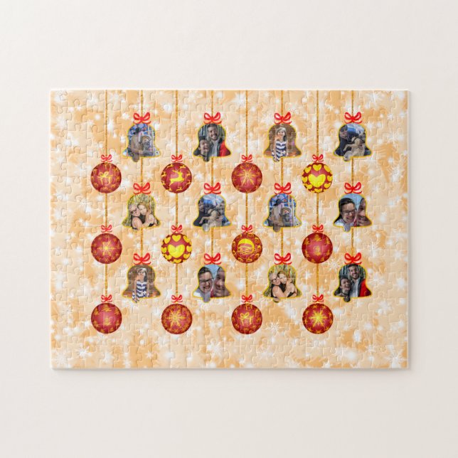 Christmas Bell & Ball Ornaments 6 Photos L-Peach Jigsaw Puzzle (Horizontal)