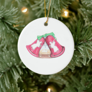 Christmas Bell Creche Ceramic Ornament