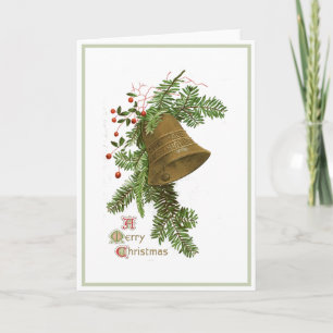 Christmas Bell Evergreen Vintage Holiday Card