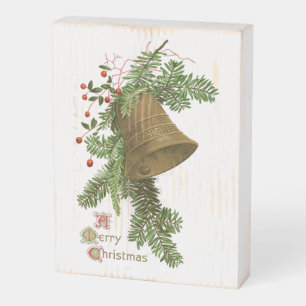 Christmas Bell Evergreen Vintage Holiday Wooden Box Sign