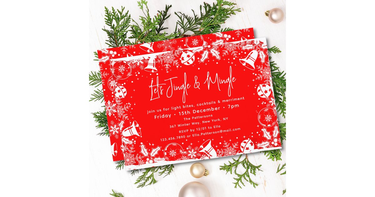 Christmas Bell Jingle and Mingle Fun Modern Winter Invitation Zazzle