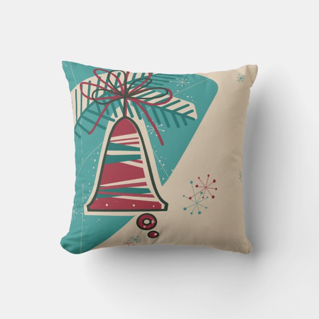 Christmas bell mid century modern throw pillow (Front)