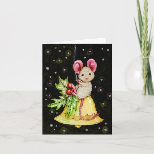 Christmas Bell Mouse Cute Animal Greeting Card
