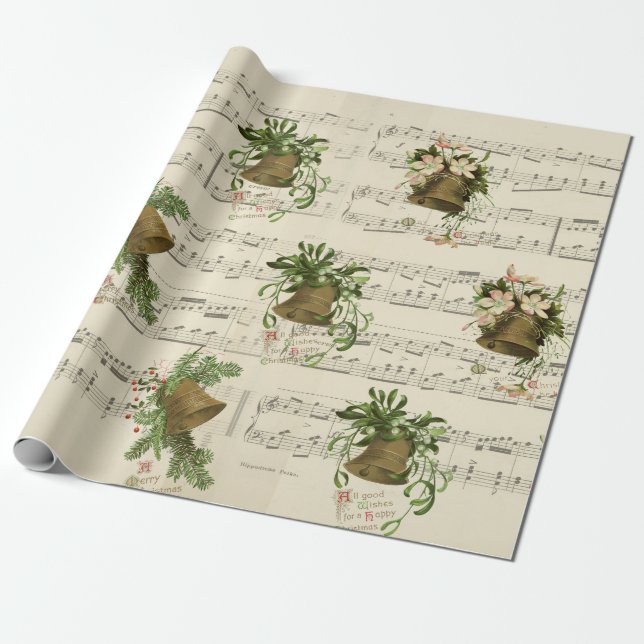 Christmas Bell Music Wrapping Paper (Unrolled)