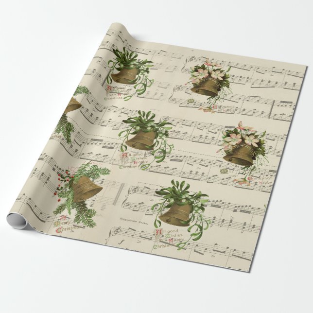 Christmas Bell Music Wrapping Paper (Unrolled)