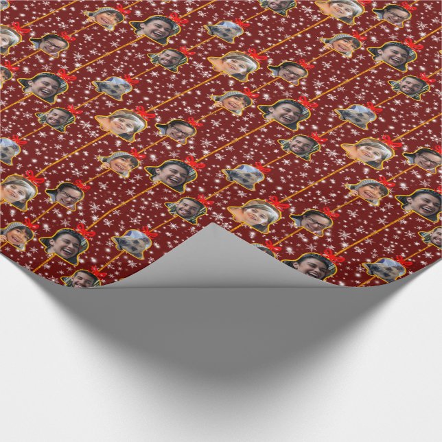 Christmas Bell Ornaments 6 Photo D-Red Wrapping Paper (Corner)