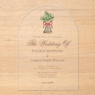 Christmas Bell & Pine Leaves Holiday Wedding Arch Acrylic Invitations