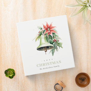 Christmas Bell Pine Poinsettia Foliage Watercolor 3 Ring Binder