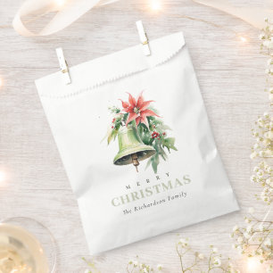 Christmas Bell Pine Poinsettia Foliage Watercolor Favor Bag