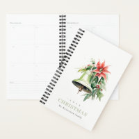 Christmas Bell Pine Poinsettia Foliage Watercolor Planner