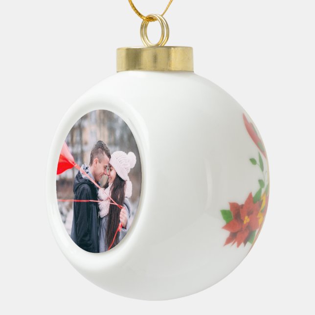 Christmas bell poinsettia Personalized Photo Ceramic Ball Christmas Ornament (Right)