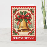 Christmas Bell | Retro Postage Stamp Holiday Card