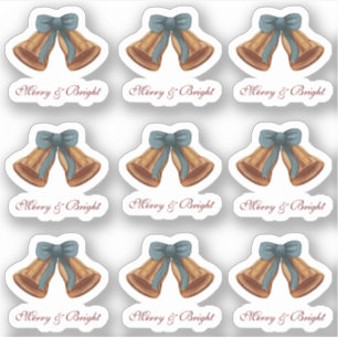 Christmas Bell Ribbon Merry And Bright Sticker