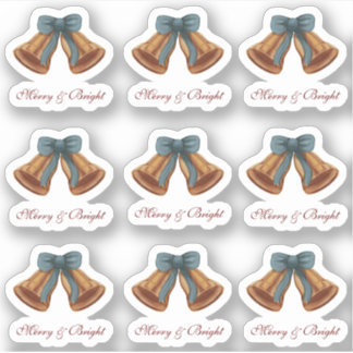 Christmas Bell Ribbon Merry And Bright Sticker