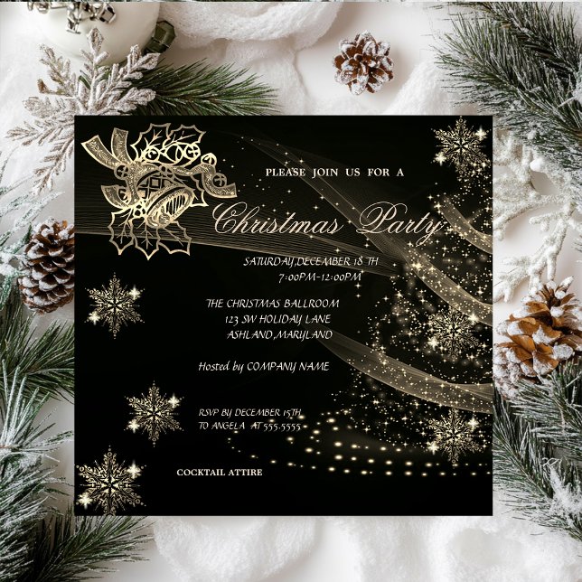 Christmas Bell,Snowflakes,Tree ,Company  Party Invitation (Creator Uploaded)