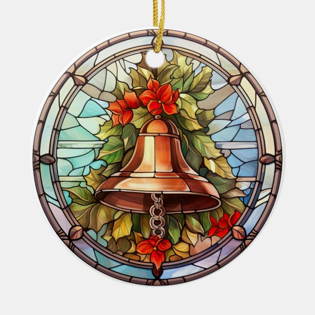 Christmas bell  stained glass style ceramic ornament (Front)