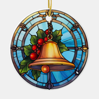 Christmas bell stained glass style ceramic ornament