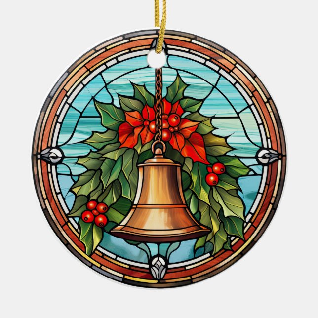 Christmas bell  stained glass style ceramic ornament (Front)