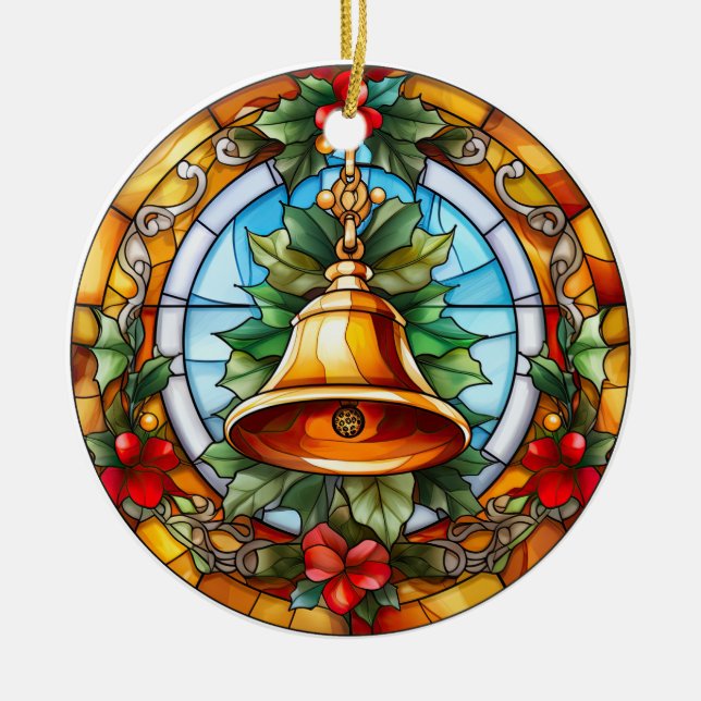 Christmas bell  stained glass style ceramic ornament (Front)