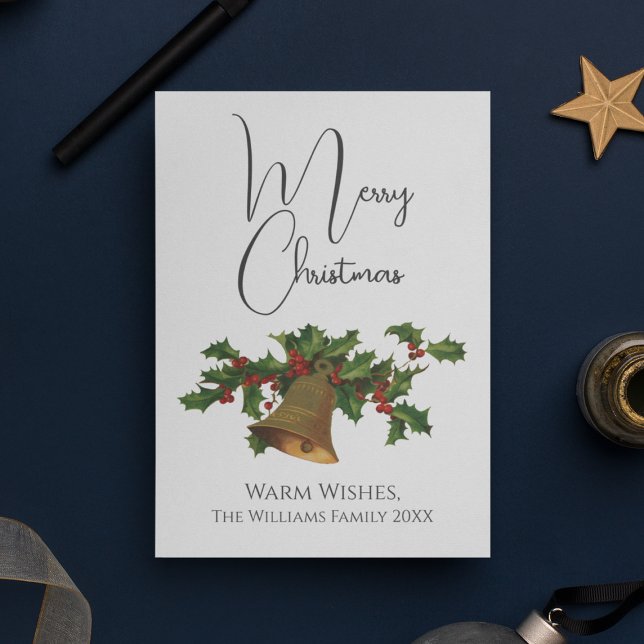 Christmas Bell Vintage Style Mistletoe Holiday Card (Vintage Style Mistletoe Bell Merry Christmas Holiday Card
)