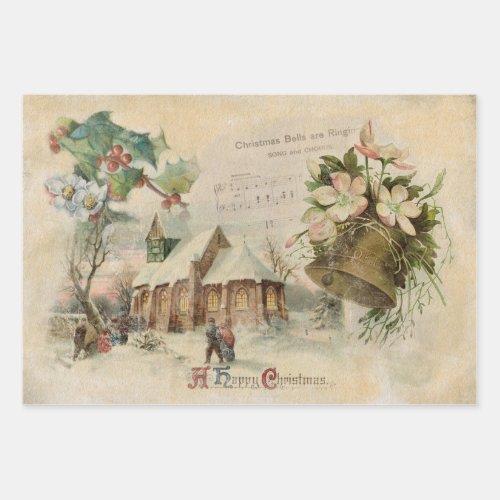 Christmas Bell Vintage Wrapping Paper Sheets