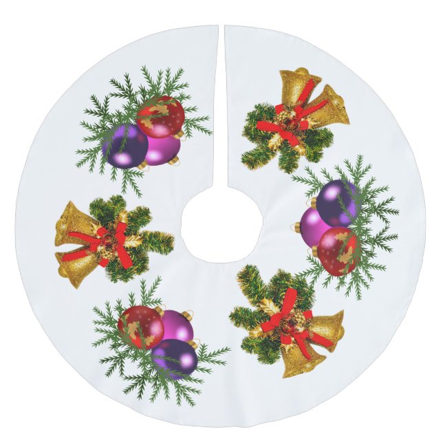 Christmas Bells and Baubles Brushed Polyester Tree Skirt (Front)