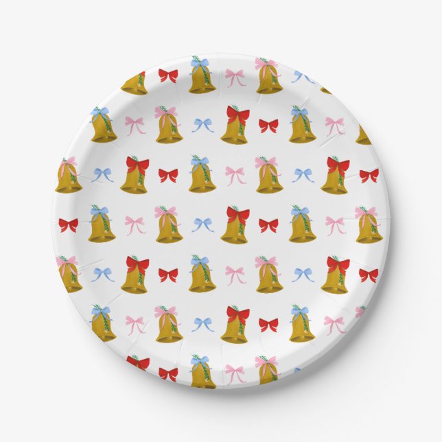 Christmas Bells and Christmas Bows Preppy Classic  Paper Plates (Front)