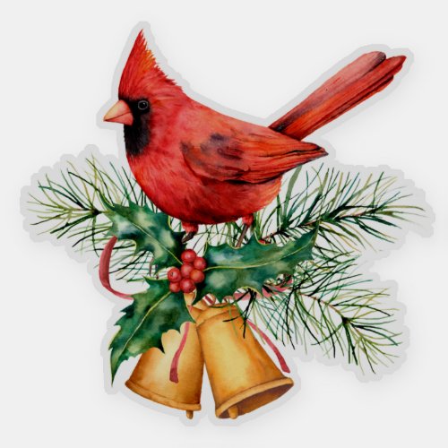 Christmas Bells and Evergreens Red Cardinal Sticker