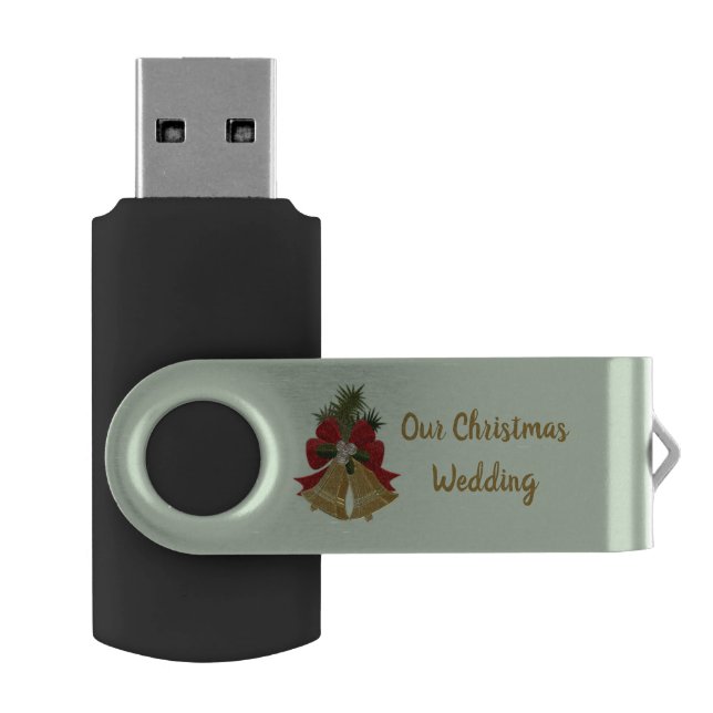 Christmas Bells and Garland Wedding Photos Flash Drive (Opened)
