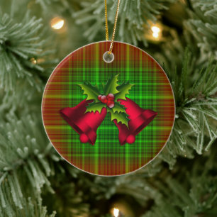 Christmas Bells and Holly Ceramic Ornament