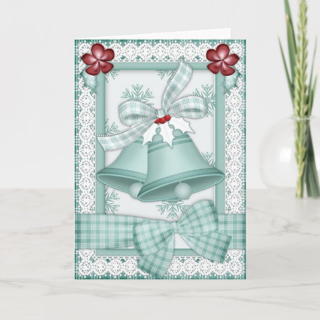 Christmas Bells and Lace in Green Christmas Card (Front)