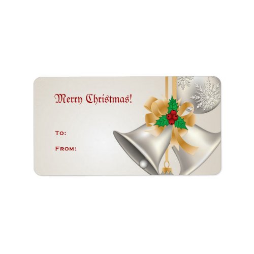 Christmas Bells And Ornaments On Ivory Label