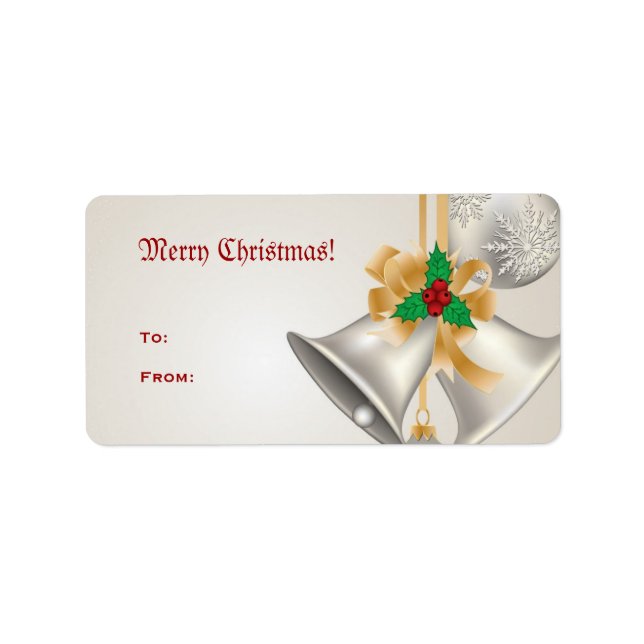 Christmas Bells And Ornaments On Ivory Label (Front)