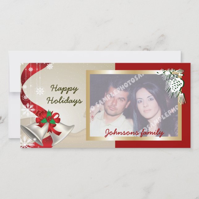 Christmas Bells And Ribbons Photo Card (Front)