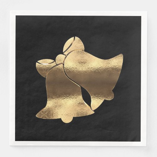 Christmas Bells Black and Gold Festive Elegant Paper Dinner Napkins