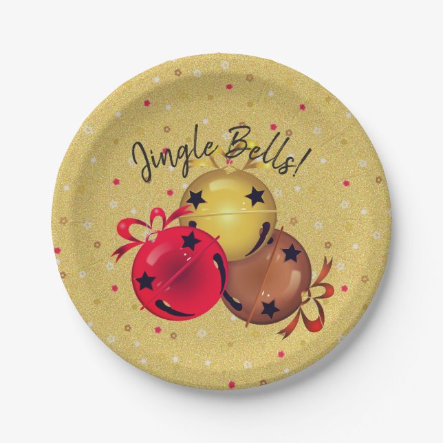 Christmas Bells Bows Snowflakes Holiday Paper Plates (Front)