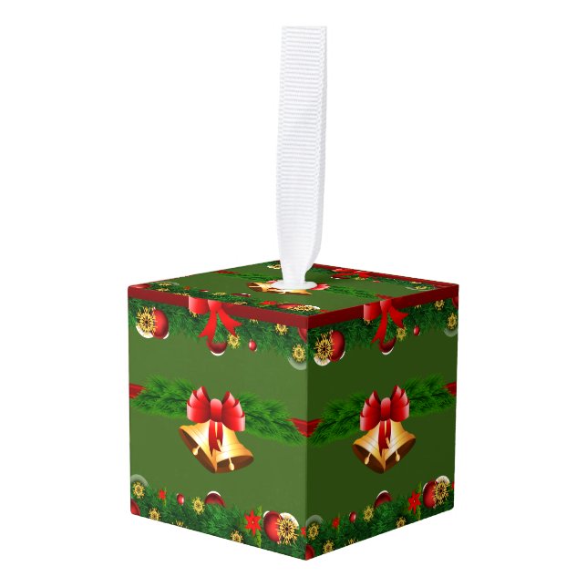 Christmas bells cube ornament (Front Angled)
