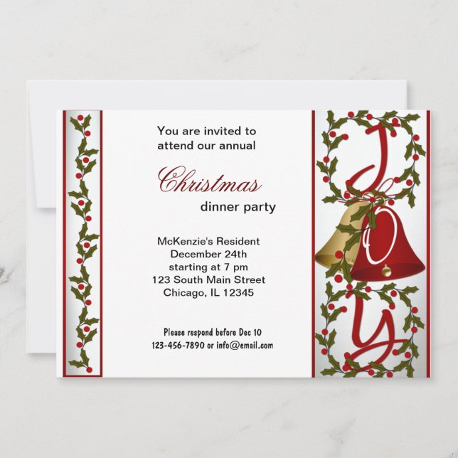 Christmas Bells dinner Invitation (Front)