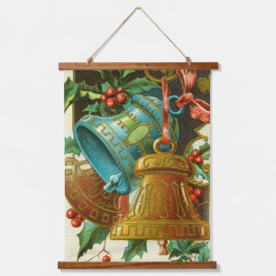 Christmas Bells, Festive Vintage Greeting Card Hanging Tapestry